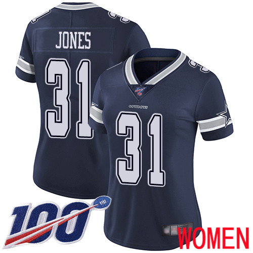 Women Dallas Cowboys Limited Navy Blue Byron Jones Home #31 100th Season Vapor Untouchable NFL Jersey
